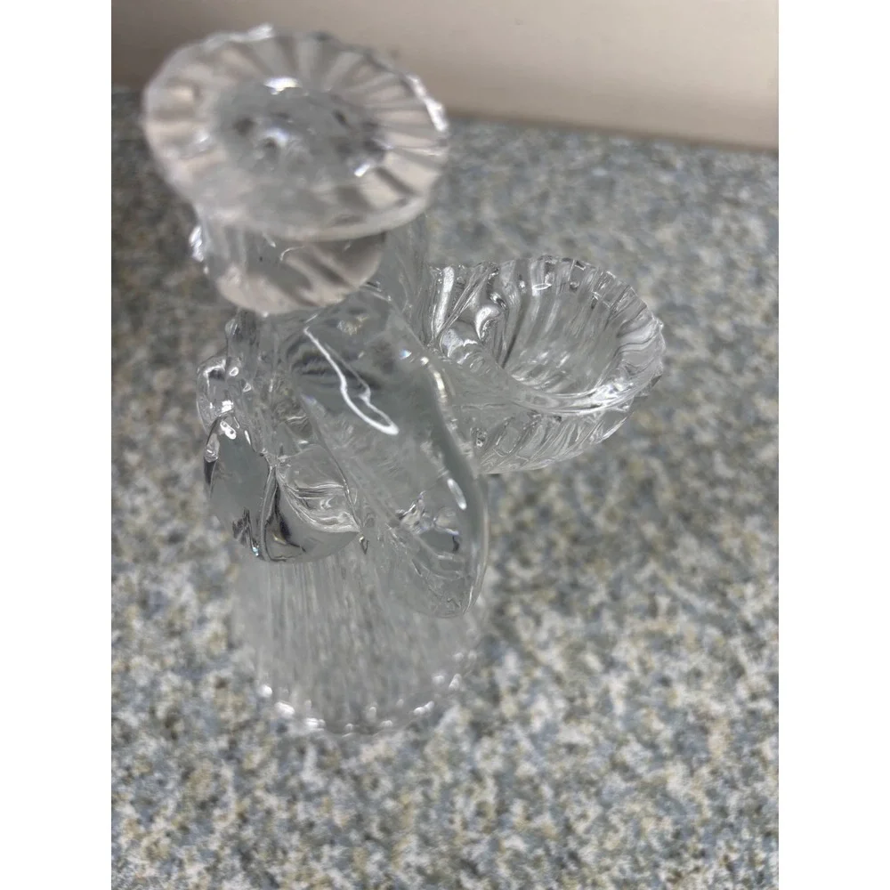 Unbranded Glass Angel Taper Candle Holder Clear Ribbed Praying Figurine 6.25in